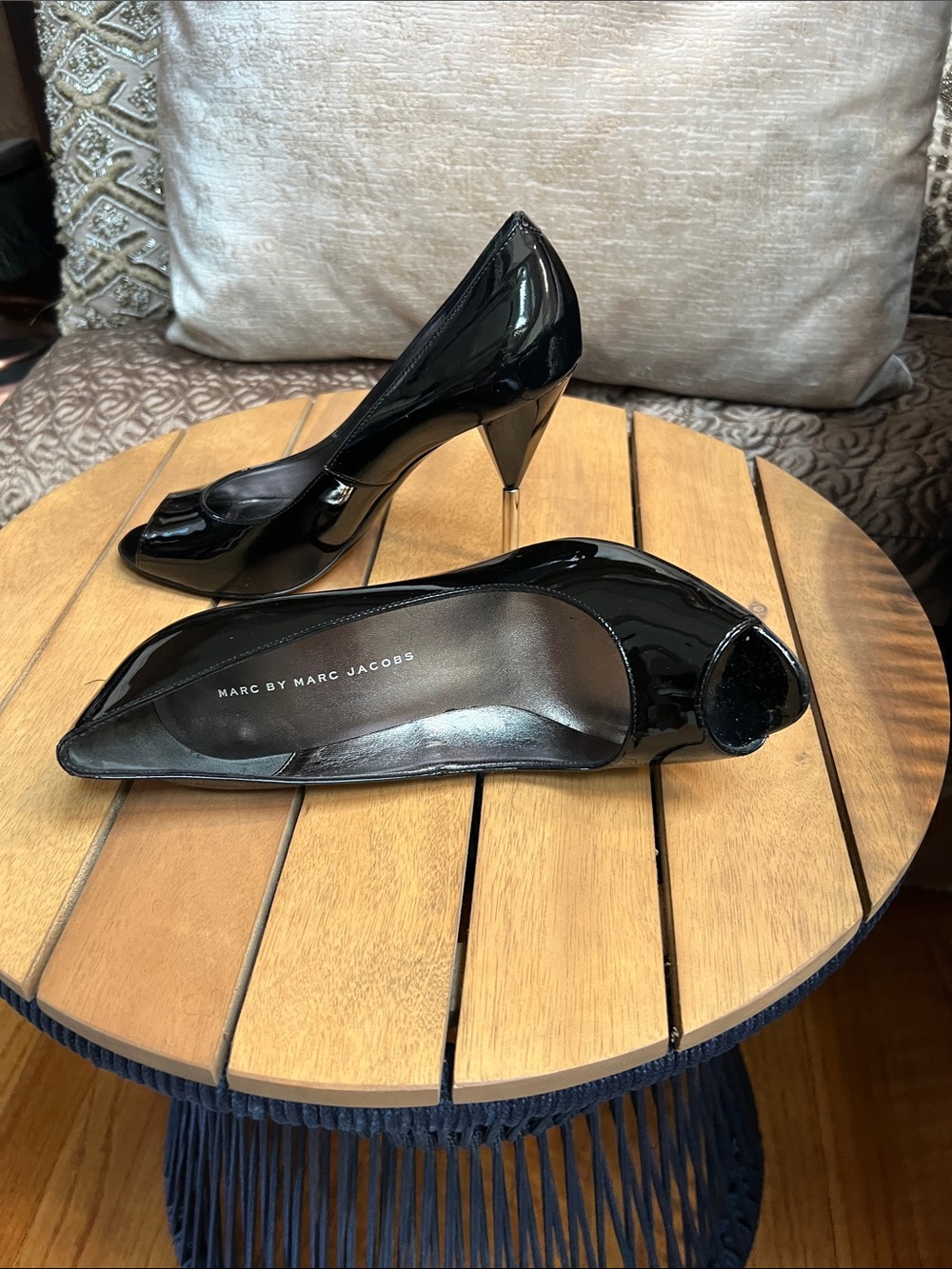 Marc by Marc Jacobs Black Patent Peep-Toe Heels